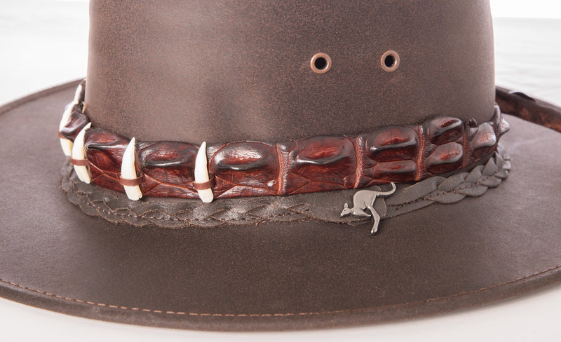 Genuine Australian Made Crocodile Leather Hat Band With 5 Teeth – Adjustable Western Style For Unisex – Brown